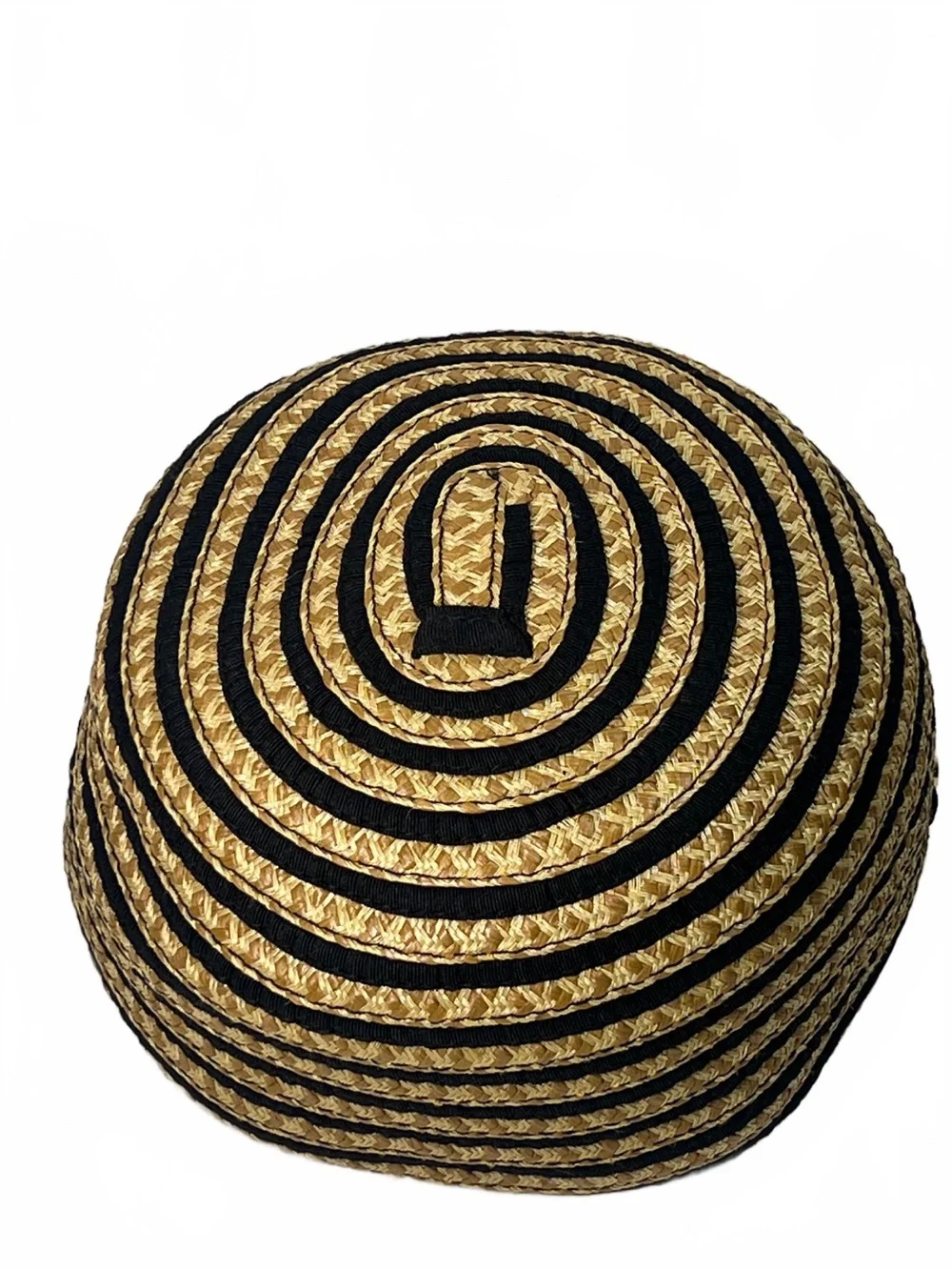 Eric Javits Striped Straw Cap Black Tan Woven Straw Baseball Cap